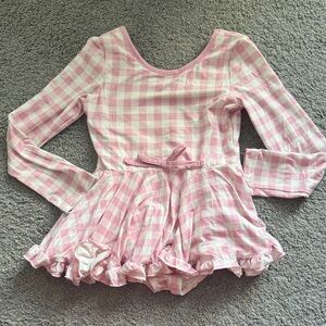 LIKE NEW Cheeky Plum Pink and White Gingham with Long Sleeves Leotard with Bow